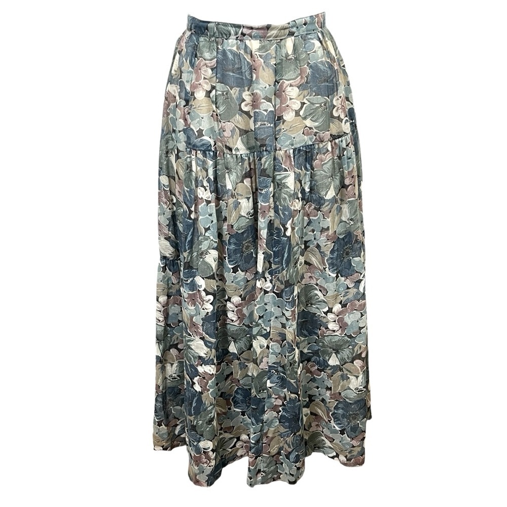 Vintage 70s Maybro Floral Semi Sheer Gauze Tiered Maxi‎ Skirt Boho S - Picture 2 of 11
